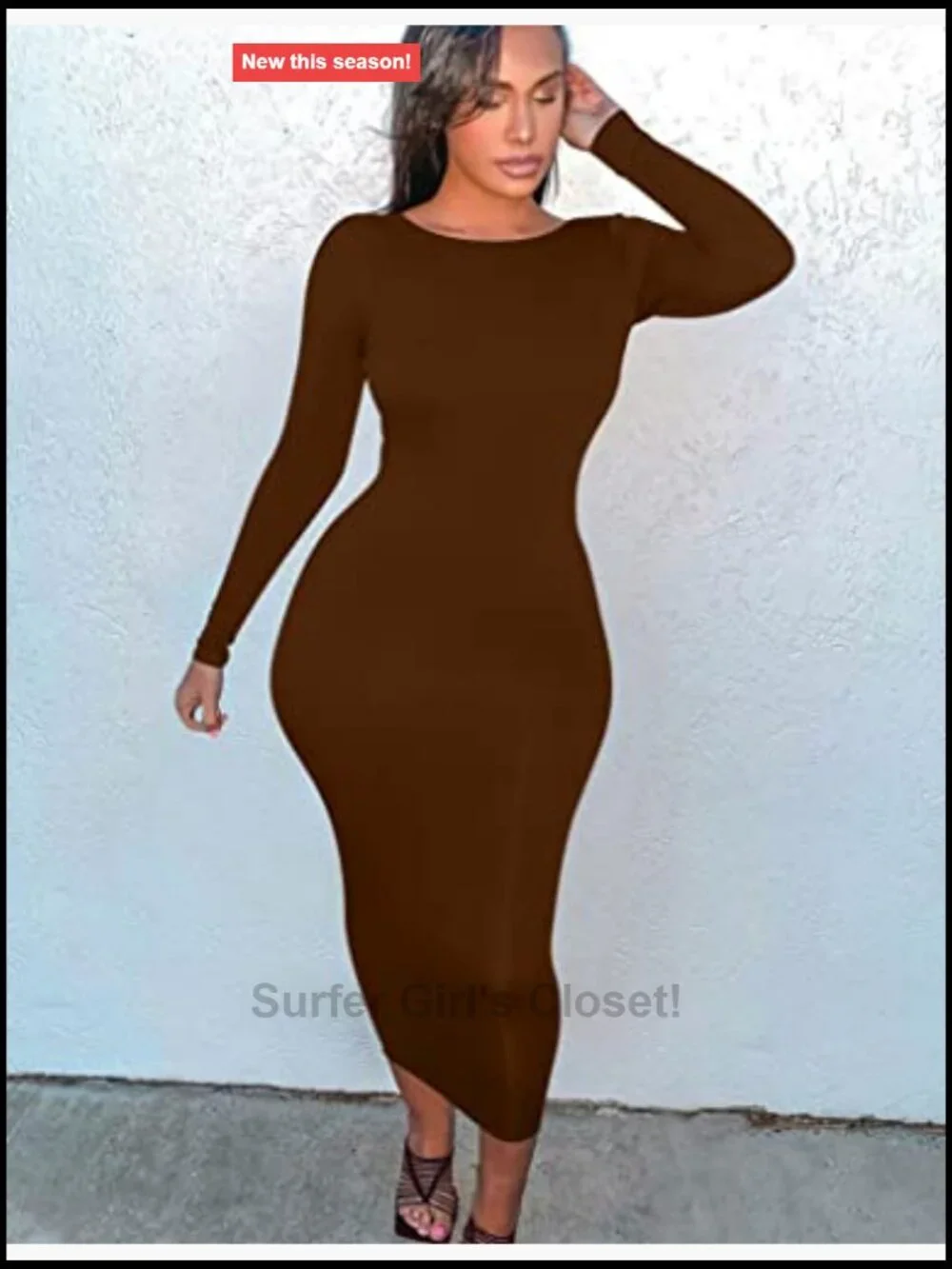 Women's Bodycon Long Sleeve Midi Pencil Dress